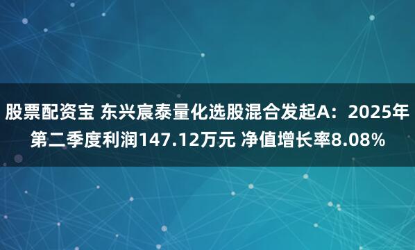 股票配资宝 东兴宸泰量化选股混合发起A：2025年第二季度利润147.12万元 净值增长率8.08%