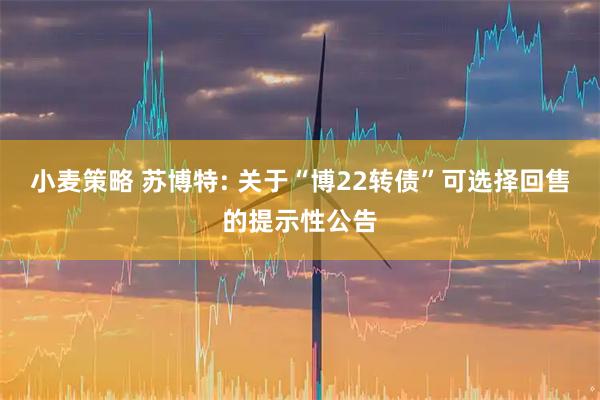 小麦策略 苏博特: 关于“博22转债”可选择回售的提示性公告