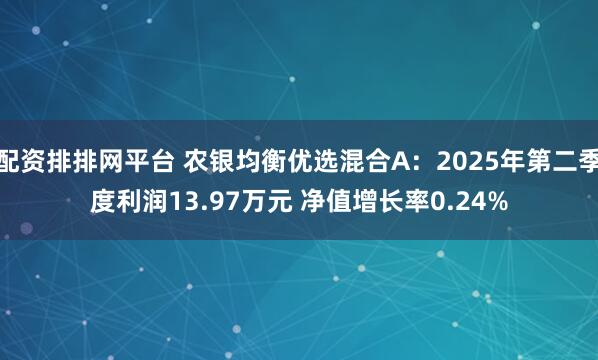 配资排排网平台 农银均衡优选混合A：2025年第二季度利润13.97万元 净值增长率0.24%